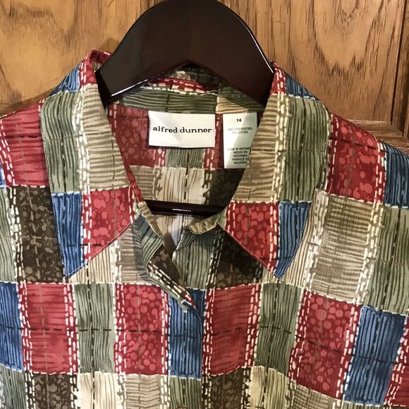 Alfred Dunner Women's 14 Multicolor Blouse Short Sleeve Button-Up Crepe Top - Picture 3 of 8